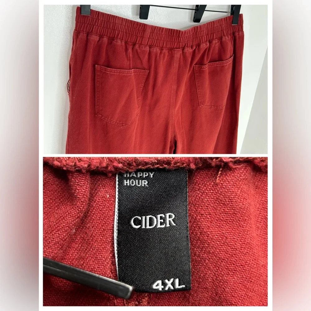 Cider Jeans Red Denim Cotton Flower Print‎ Wide Legs Pants Size 4XL Boho 40x27